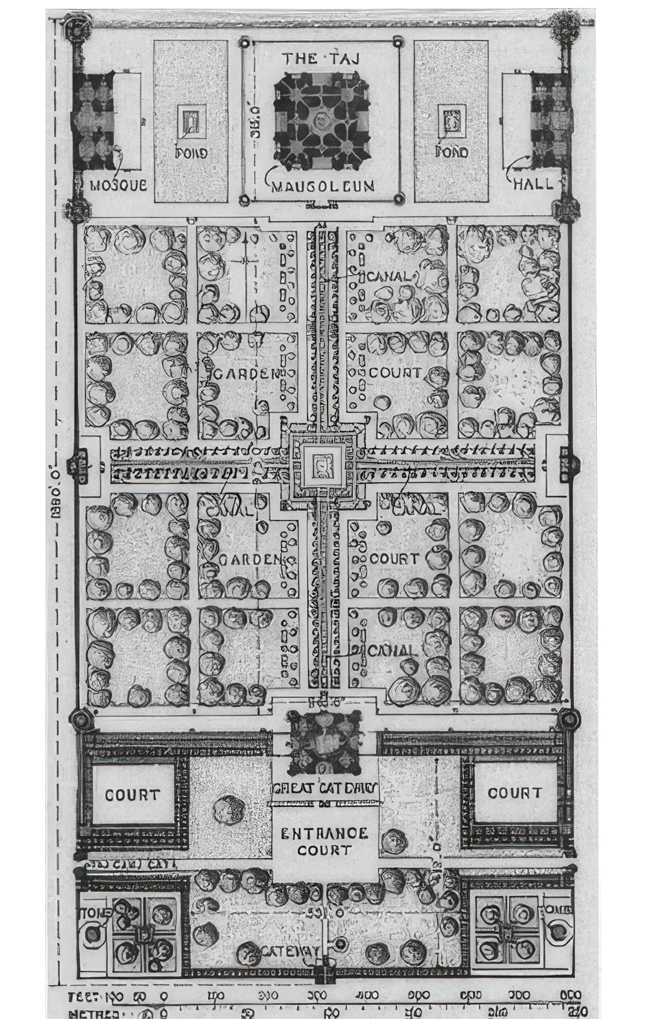 Plan of Taj Mahal (after Fletcher) (Wayne Begley, “The Myth of the Taj Mahal and a New Theory of its Symbolic Meaning,” Art Bulletin, vol 61, no 1, March 1979, pp. 25.